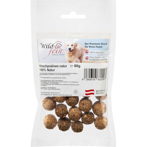 Wild & Fein Hirschpralinen Natur 80 g - Premium Snack für Hunde
