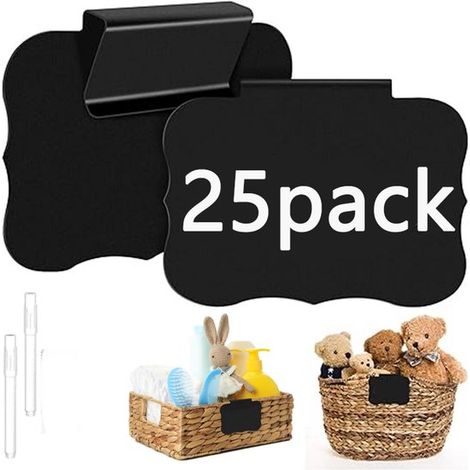 25 mini etichette lavagna rimovibili con clip, incluse 2 penne. Etichette riutilizzabili in PVC con clip per riporre gli oggetti. Etichette per la cucina. (1/5)