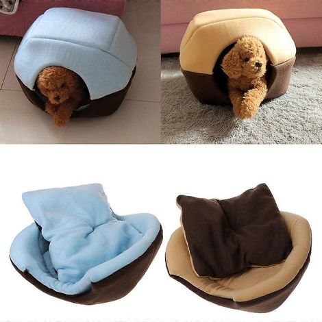 Lit pour chat en forme de yourte, lit chaud pour chatons et chiots, niche avec coussin amovible - Bleu ciel (1/4)