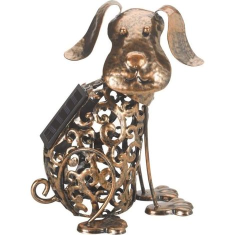 [NIEMALS VERWENDET] Filigrane Solar-Gartenleuchte aus Metall – Original-Hundeform – Bronze-Finish – Automatische LED-Beleuchtung