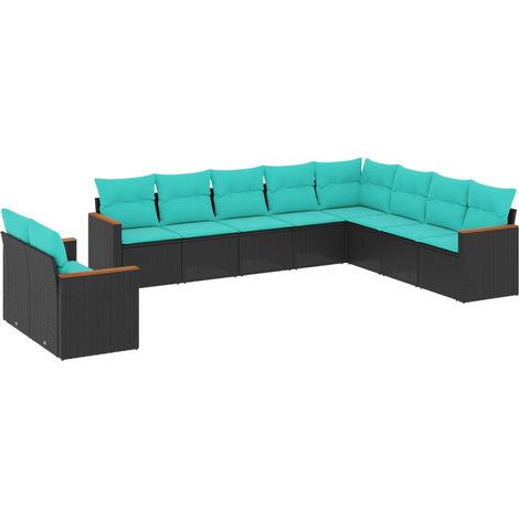 Maison Exclusive - 10-teiliges Gartensofa-Set mit Kissen, schwarz