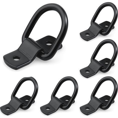 Lot de 6 anneaux d'arrimage avec vis et supports – Crochet d'arrimage type D – Capacité de charge 400 kg – Anneau d'arrimage en acier inoxydable noir – Anneau de montage pour remorques, voitures, cami (1/5)