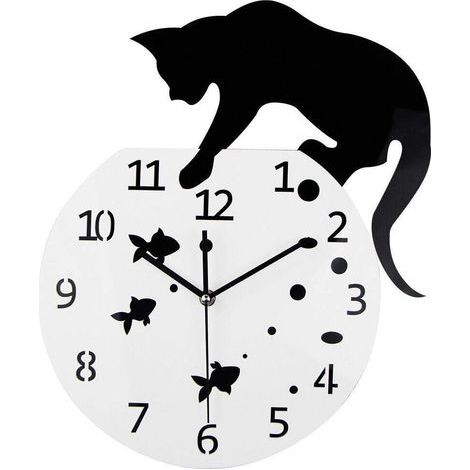 Wanduhr mit frechem Katzenmotiv, geräuschlos, moderne Acryl-Quarz-Wanduhr für Wohnzimmer, Schlafzimmer, Büro, Café oder Bar (1/4)