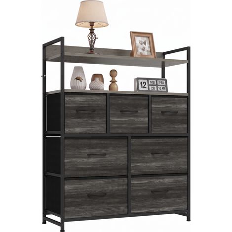 HOMCOM Chest of Drawers, Bedroom Fabric Dresser, Grey Wood-Effect (1/5)