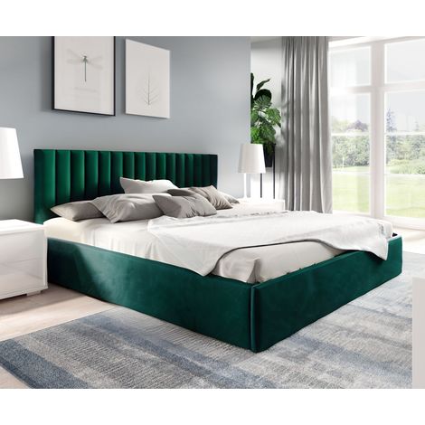 Sofello Polsterbett nach Maß 120x200 Metall-Lattenrost grün Velour Samtstoff Velvett mit Bettkasten und Stauraum (1/5)