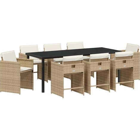 Maison Exclusive - Set da Pranzo per Giardino con cuscino 9 pcs Beige polyrattan