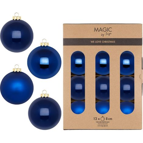 CONFEZIONE 12 PALLE IN VETRO ROYAL BLU DIAMETRO 8 CM