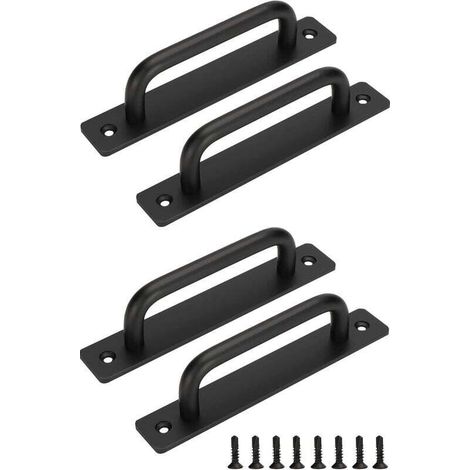 4 Pièces Poignée De Porte De Grange Coulissante, Avec Plaque Acier Inox Pour Portes De Grange Armoire Placard Noir Espacement Des Trous De 128 Mm