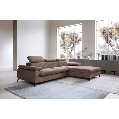 Emporius Canapé d'angle Xanto M avec appuie-têtes réglables, rangement, droite - canapé convertible, velours, brun (1/5)