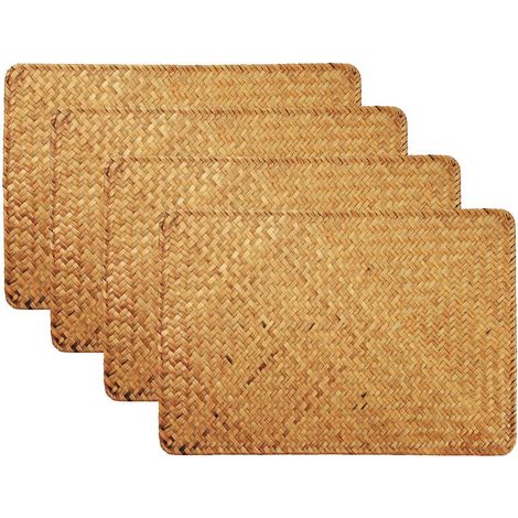 Tapis de Table tissés en jonc mer napperons rectangulaires naturel isolation antidérapante et résistante à la chaleur pou ensemble 4 rotin (1/4)