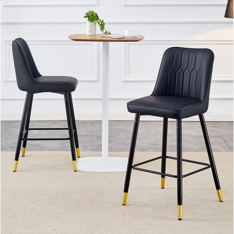 Set di 2 sgabelli da bar 100 cm in PU nero, gambe in metallo con poggiapiedi HAVRYA (1/5)