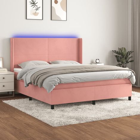 Sommier tapissier avec matelas et LED, Lit Adulte, Lit double Rose 160x200 cm Velours BVM52323 (1/5)