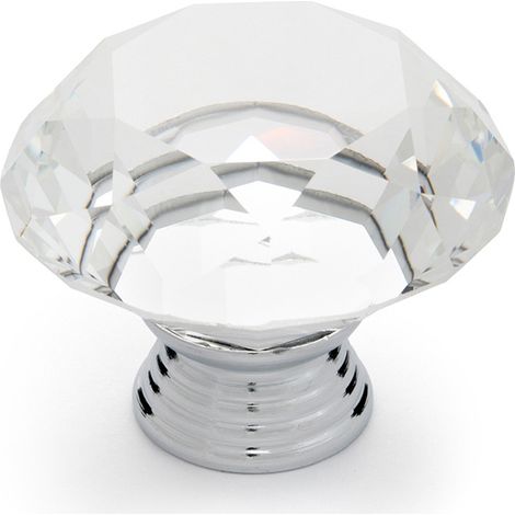 Bouton de meuble  Style décoratif  Fabriqué en cristal Zamak  Finition Chrome-Transparent brillant  Mesures 404031mm  Système de fixation  Comprend des vis M4  4 unités - talla