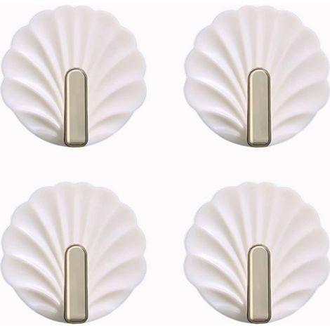 4er-Set muschelförmige Wandhaken – Weiß, hübsche Wandhaken, selbstklebende Haken zum Aufhängen von Handtaschen (1/5)