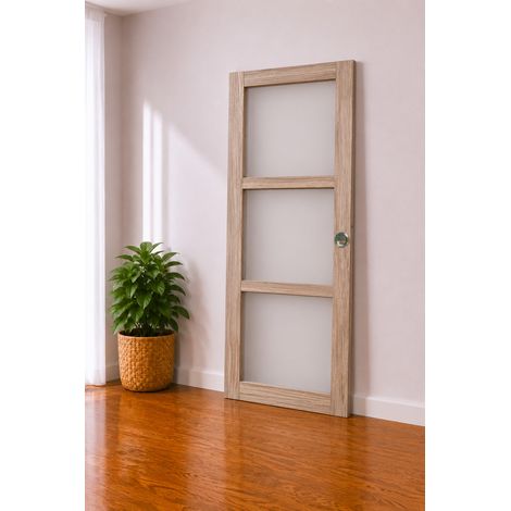 Porte Coulissante Bois Frake Vitrée H204 X L83 Cm, Coquilles, Tire Doigt Gd Menuiseries (1/3)