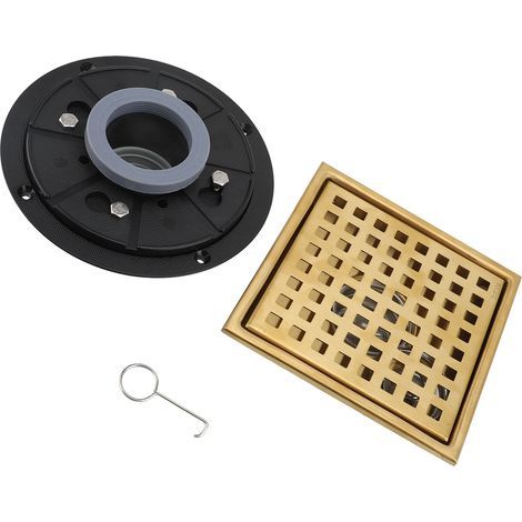 Drain de sol de douche carré en acier inoxydable 304, haut débit avec bride, couvercle de grille amovible pour salle de bains, or (1/2)
