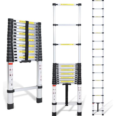 4.7M Échelle Télescopique , Echelle Pliante, Escabeau Télescopique en Aluminium, Échelle Pliable avec Travail, Charge 150kg