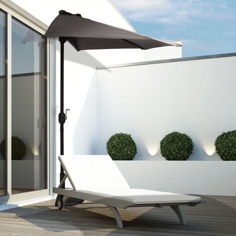 Sombrilla 269x138x236 cm Parasol de Jardín con Manivela y Forma Semicircular Tela Poliéster 180 g/m² para Exterior Terraza Patio Piscina Gris (1/5)