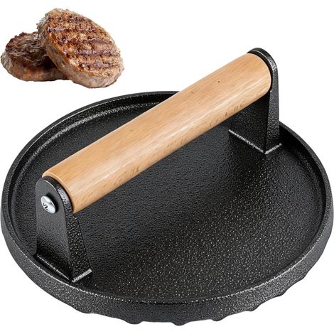 Pressa per hamburger in ghisa con manico in legno, rotonda, Ø 15,2 cm (1/5)
