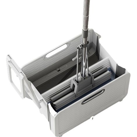 Cubo de fregona plegable con ruedas, herramienta blanca de doble barril (1/5)
