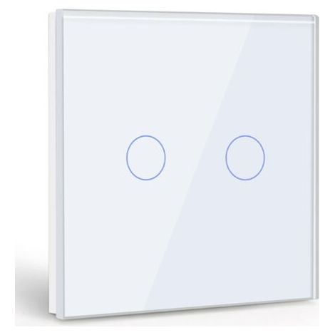 Interrupteur Tactile 2 Gang 1 Voie,Blanc Commutateur de Lumière avec LED Affichage Light,Interrupteur Tactile avec Capteur Tactile Panneau Verre Cristal-Pas de fil Neutre