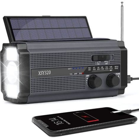Radio de Emergencia Portátil 5000 mAh Gris y Negro