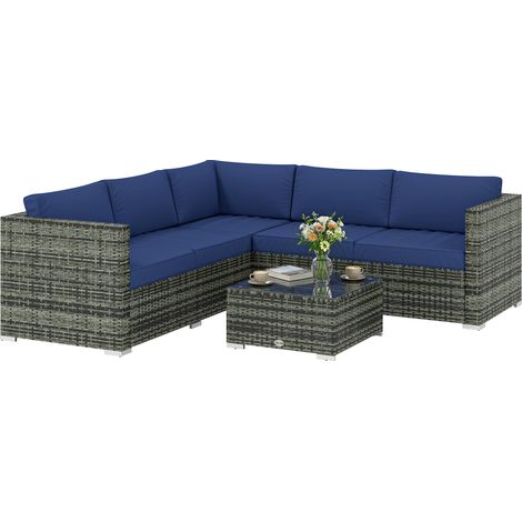 Outsunny 4 Pieces Rattan Garden Furniture Sofa Set with Coffee Table Blue