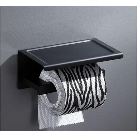Porte-papier toilette mural peint en noir avec porte-téléphone (1/3)