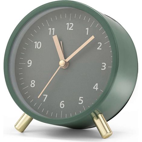 Réveil analogique silencieux, réveil en métal avec veilleuse, réveil silencieux (vert) (1/5)
