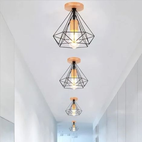 U-do 4pcs Plafonnier Industrielle Vintage,Lampe Suspension en Cage Diamant Retro Style Edison pour Salon Chambre (1/4)