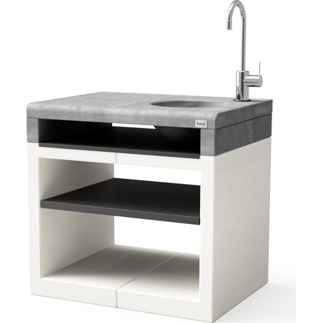 TUOZI - Module Stand KITAWAY avec ÉVIER ET ROBINET pour Barbecue en Béton Préfabriqué (Blanc, Gris - 84 x 63 x 63 cm) - Usage Extérieur