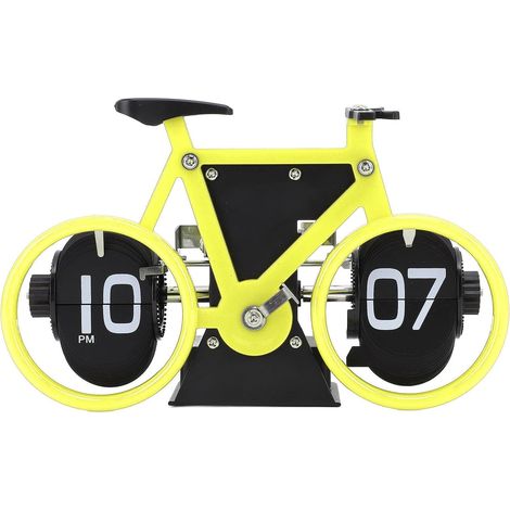 Horloge de table en forme de vélo, horloge à rotation automatique des pages, horloge décorative rétro, horloge à rotation simple des pages (jaune) (1/5)