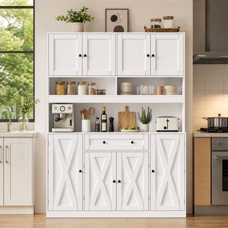 Buffet de cuisine 140 x 40 x 185 cm blanc vaisselier style campagne moderne avec tiroir et portes (1/5)