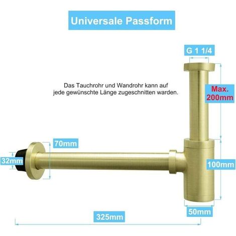 Siphon de Lavabo en Acier Inox Siphon pour vasque et lavabo Laiton Siphon de Lavabo, Universel Syphon Design 1 1/4 x 32mm, Rglable Anti Odeur Dore, Or Bross (1/4)