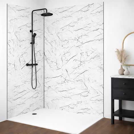 Lot de 2 panneaux de douche en PVC (90x220 & 120x220 cm) + profilés noir - Effet marbre noir - Noir (1/5)