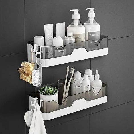 2-Pack Porte-Douche, Organisateur de Douche séparable avec Crochets, étagère de Douche à Double Couche sans perçage utilisée pour la Salle de Bain et la Cuisine (Gris) (1/5)