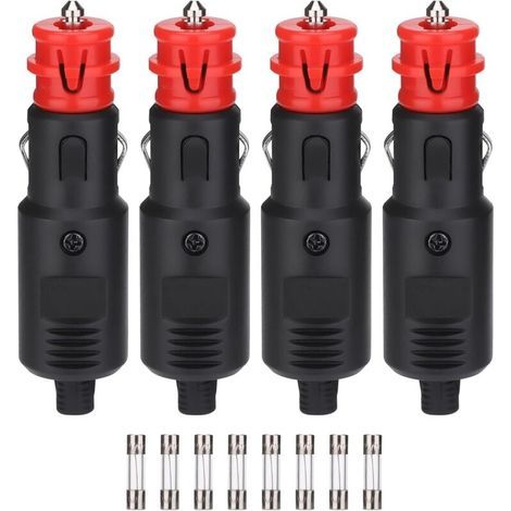 Lot de 4 fiches allume-cigare 12 V/24 V avec fusible 10 A pour voiture, camion, moto (1/4)
