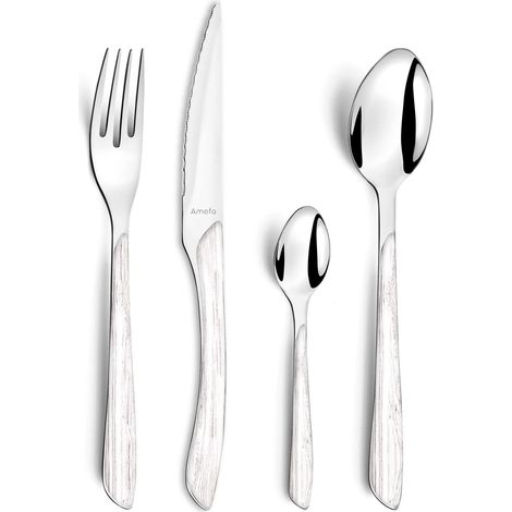 Amefa ECLAT Natura Set di Posate in Legno Bianco 24 Pezzi, Acciaio Inossidabile (1/4)