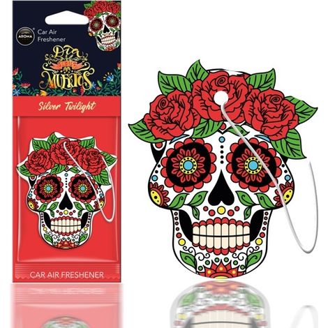 Ambientador con diseño de tatuaje plateado de Muertos