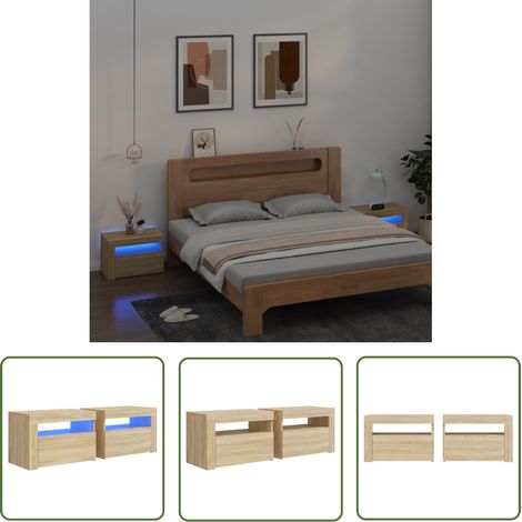 The Living Store Tables de chevet 2 pcs avec LED Chêne Sonoma 60x35x40 cm - Table De Chevet - Meuble De Chambre - Meubles De Salon - Éclairage Led - Luminaire (1/5)