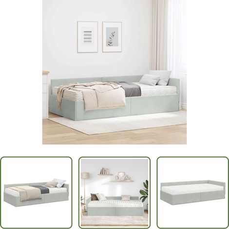 vidaXL Matelas intégré - Cadre de lit d'angle avec matelas 2 pcs Gris clair Velours (1/5)