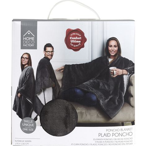 Plaid poncho gris doux et chaud – 100% polyester – Taille unique – Pour cocooning à la maison – Cmp Iberica (1/5)
