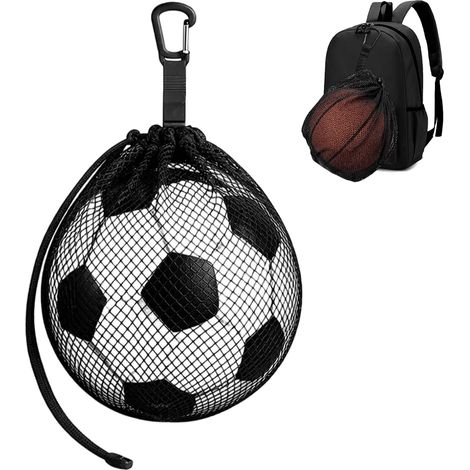 Ball Net Bag with Carabiner for Football, Basketball and Volleyball Compact size with drawstring, easy to hang on the backpack to carry a ball during sports outings (1/5)