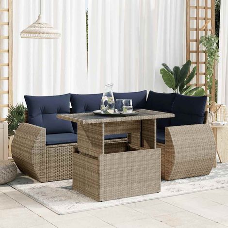 Set sofás jardín y cojines 5 pzas ratán sintético acacia gris vidaXL (1/5)