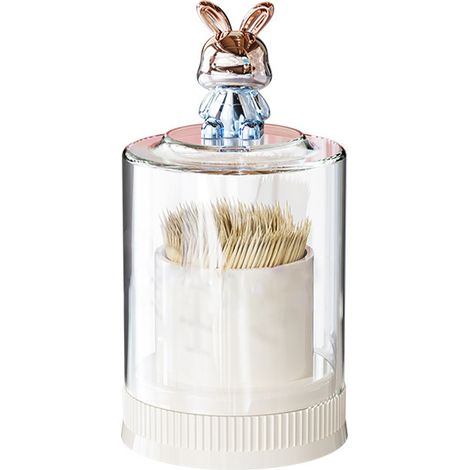 Zahnstocherhalter mit Deckel, transparentes Design, niedliches Hasenmotiv, runde Box mit großem Fassungsvermögen für Küche oder Restaurant (1/5)