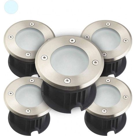 Pack de 5 supports spots encastrables, inox 316L IP67 6500K 110 lm, pour allées jardin terrasse