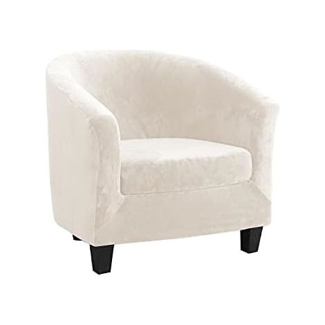 Housse de Fauteuil Velours Club Housse Fauteuil Salon Cabriolet Tub Chair avec Housse de Coussin Beige (1/5)
