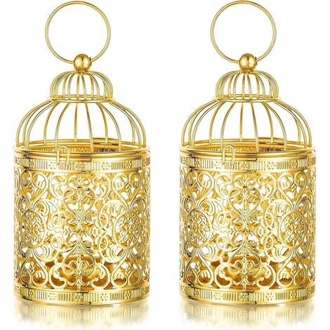 Metal Cage Lantern Candle Holders - 2 Pieces Small Hanging Tealight Candle Holders, Vintage Decorative Tealight Holders (1/5)