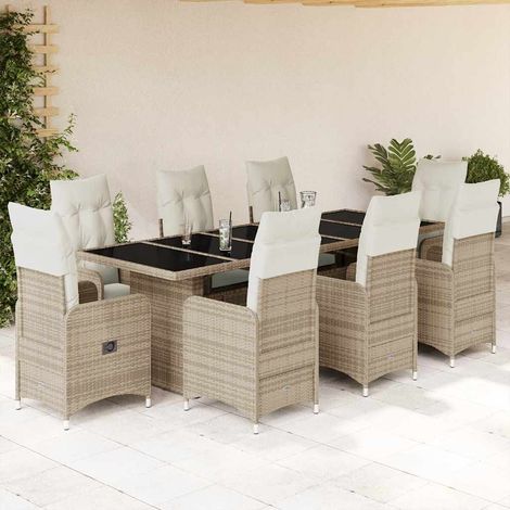 Ensemble de bistro de jardin 9 pcs-Salon de jardin bistro coussins beige poly rotin 311929 (1/5)