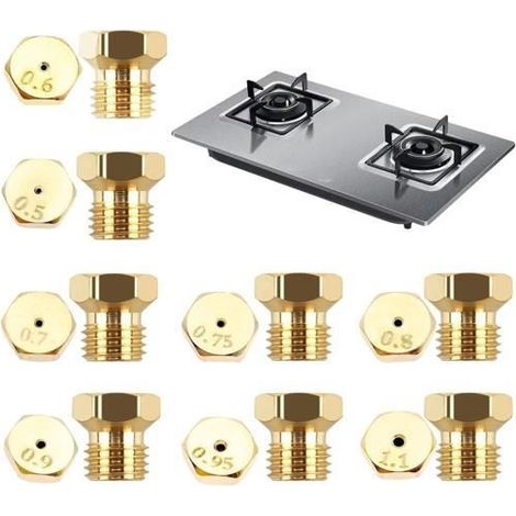 16 Pièces Gicleurs Gaz Kit Multitailles (0.5-1.1mm) pour Gaz Butane Propane Filetage M6×0.75 Buses Précision Brûleurs Chaudières (1/5)